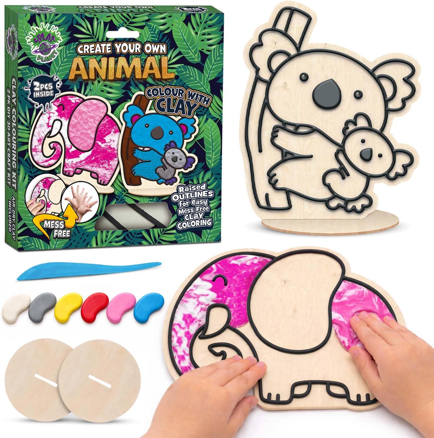 Animal clay coloring kit, Animal clay art set, koala, elephant  modeling craft for kids, animal  clay coloring activity, DIY animal craft kit, Kids animal sensory art, animal creative project, Non-toxic animal clay kit, Koala clay craft, Fun elephant activity for children.