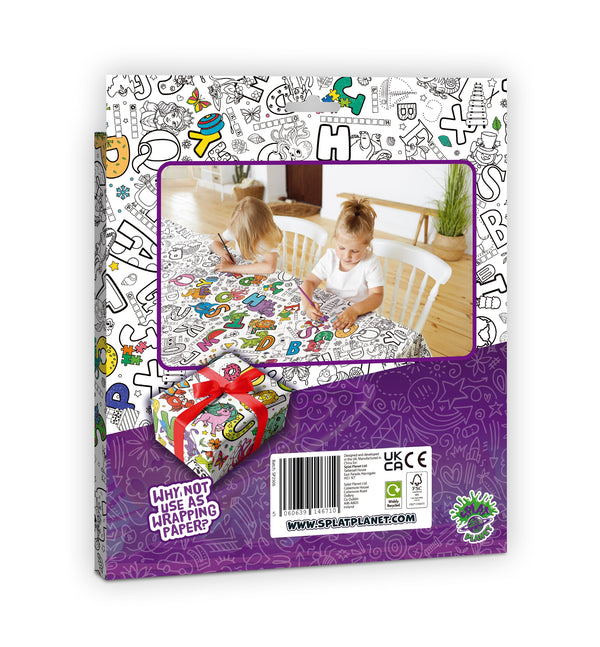 Educational colouring tablecloth, English learning colouring cloth, Alphabet colouring table cover, Kids learning through play, Eco educational craft