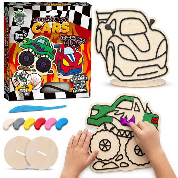 Cars clay coloring kit, Car themed clay art set, Car clay craft for kids, DIY car modeling kit, 3D car clay project, Sensory car clay kit, Creative car craft activity, Non-toxic clay craft set, Vehicle clay art kit, Kids car craft.