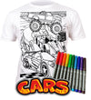 kids, children, childrens, color in t-shirt, color your own t-shirt, coloring shirt, splat planet, cars, race car, racing car, sports car, car coloring, car t-shirt, kids activity, kids craft, arts and crafts for kids, screen free activity, rainy day activity, washable markers, toddler activity, race track, racing, fast cars, boys gift, birthday gift for kids, DIY t-shirt, wearable art, creative play