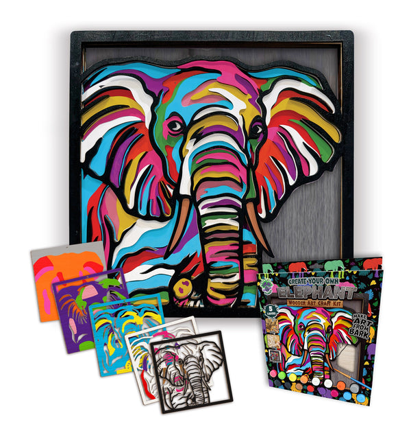 Elephant wooden art craft kit, Elephant craft kit for kids, Safari animal wood art, DIY Elephant craft, Layered Elephant painting set, Jungle themed wooden décor, Elephant wall art, Kids Elephant activity kit, Creative Elephant project, Wooden wildlife craft.