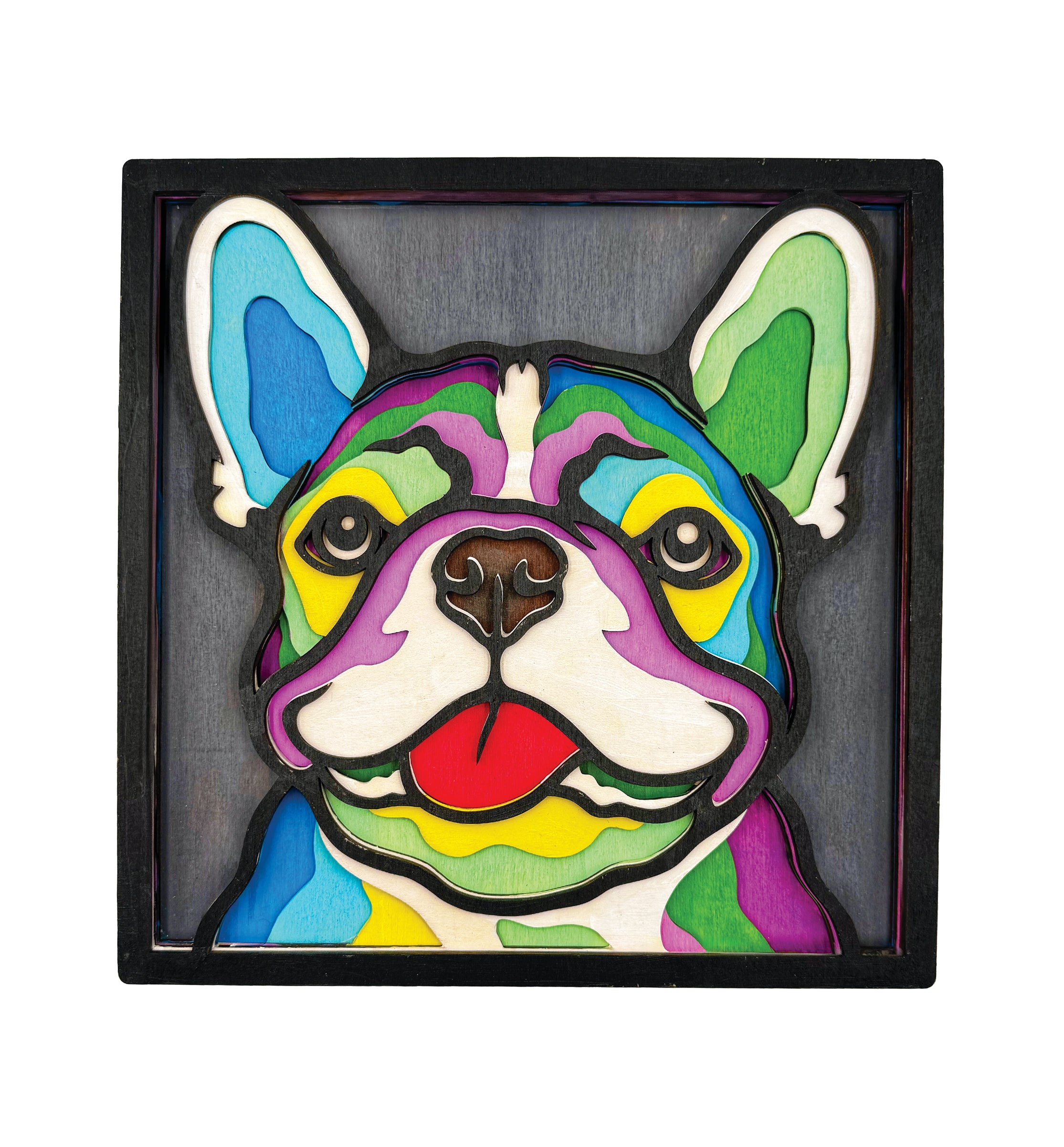 French Bulldog wooden art craft kit, Frenchie craft kit for kids, Bulldog wooden painting set, Layered dog art, DIY French Bulldog craft, Cute dog wooden décor, Frenchie wall art, Dog lover gift craft, Kids French Bulldog activity, Wooden dog craft project.