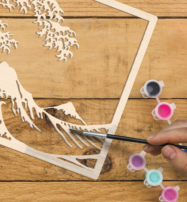 Great Wave wooden art Craft kit, Japanese Wave craft kit, Hokusai inspired wooden art, Ocean wave wood layers, DIY Wave painting set, Traditional wave wall art, Kids Japanese art craft, Great Wave décor craft, Water themed art kit, Layered ocean wooden art, Creative Wave project.