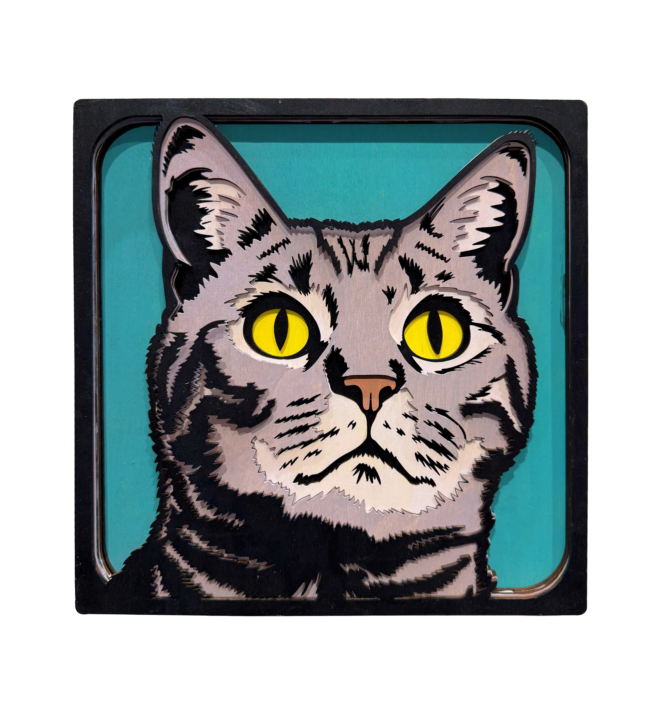 Grey cat wooden art craft  kit, Cat craft kit for kids, Layered cat wood art, DIY cat painting set, Cute cat wooden décor, Cat lover gift crafts, Wooden cat wall art, Kids cat craft activity, Creative feline art project.