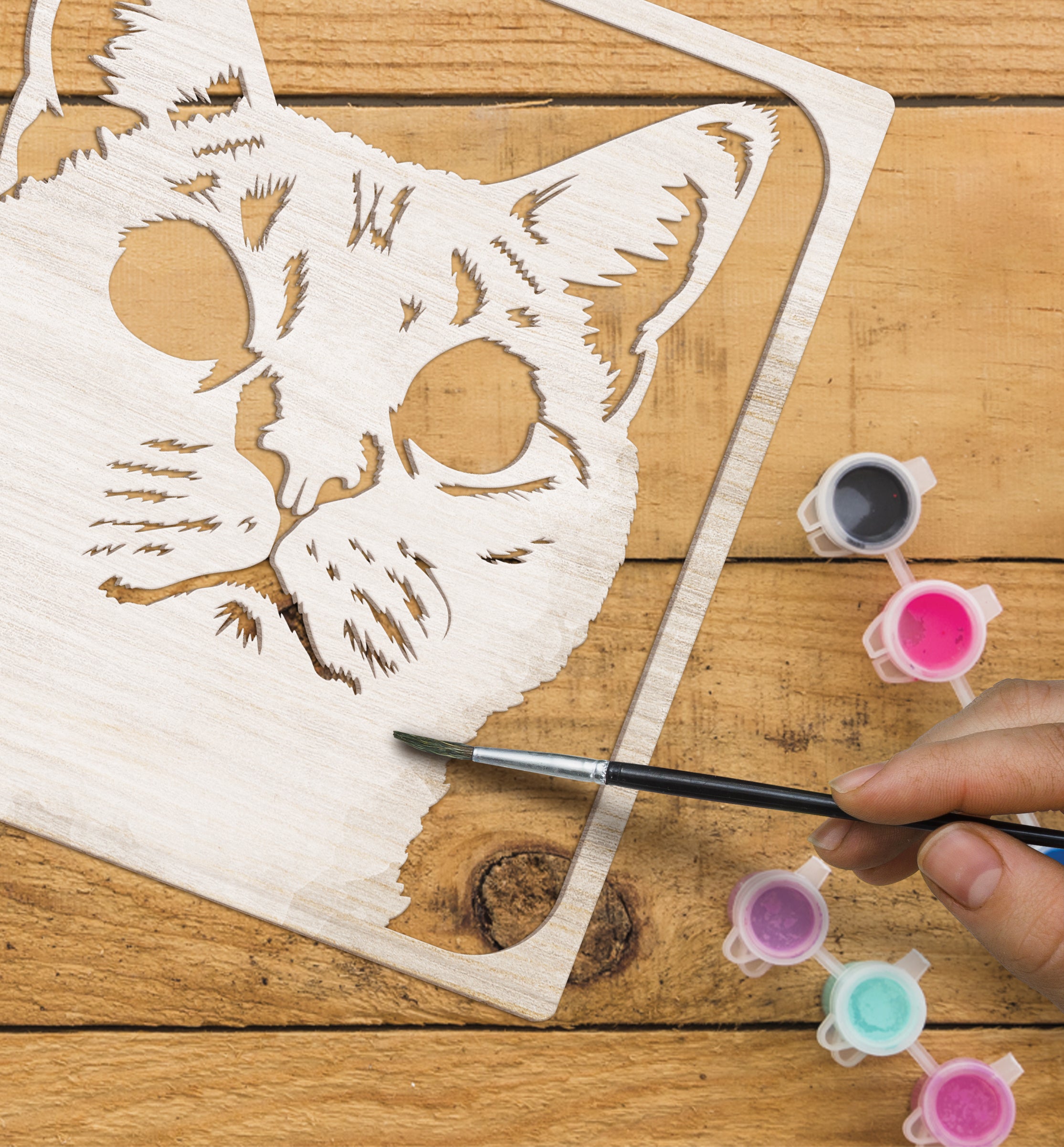 Grey cat wooden art craft  kit, Cat craft kit for kids, Layered cat wood art, DIY cat painting set, Cute cat wooden décor, Cat lover gift crafts, Wooden cat wall art, Kids cat craft activity, Creative feline art project.