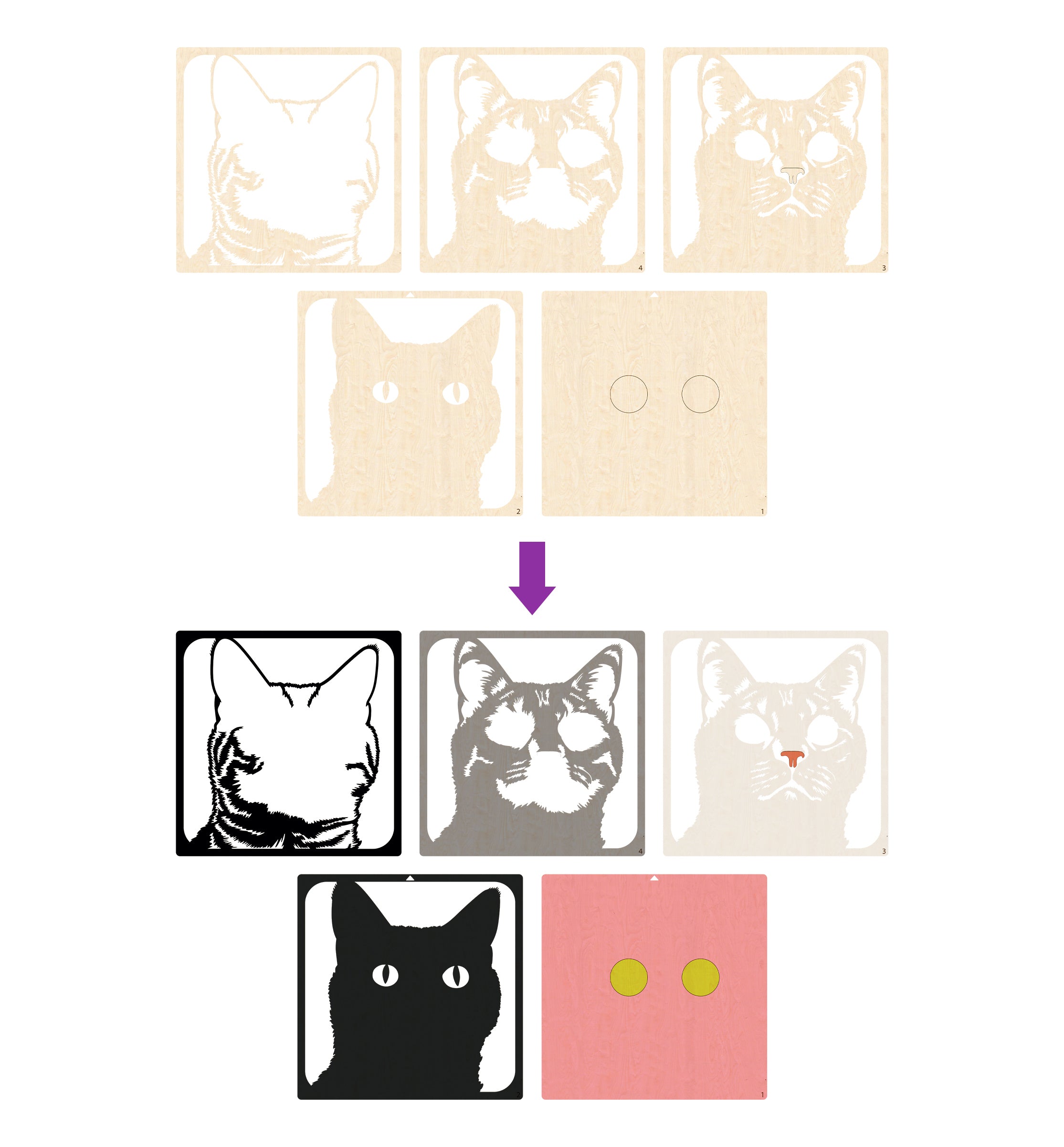 Grey cat wooden art craft  kit, Cat craft kit for kids, Layered cat wood art, DIY cat painting set, Cute cat wooden décor, Cat lover gift crafts, Wooden cat wall art, Kids cat craft activity, Creative feline art project.