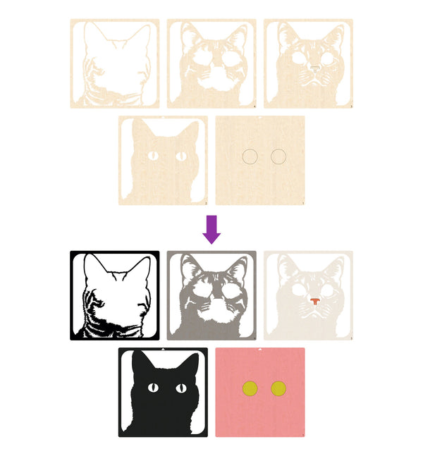Grey cat wooden art craft  kit, Cat craft kit for kids, Layered cat wood art, DIY cat painting set, Cute cat wooden décor, Cat lover gift crafts, Wooden cat wall art, Kids cat craft activity, Creative feline art project.