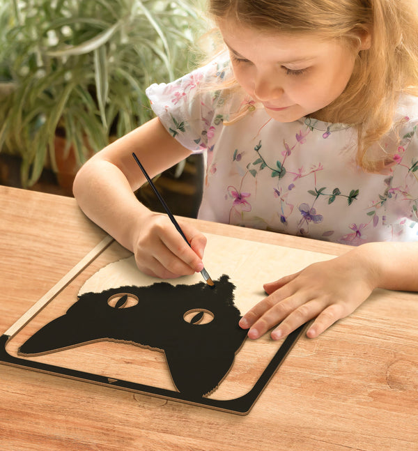 Grey cat wooden art craft  kit, Cat craft kit for kids, Layered cat wood art, DIY cat painting set, Cute cat wooden décor, Cat lover gift crafts, Wooden cat wall art, Kids cat craft activity, Creative feline art project.
