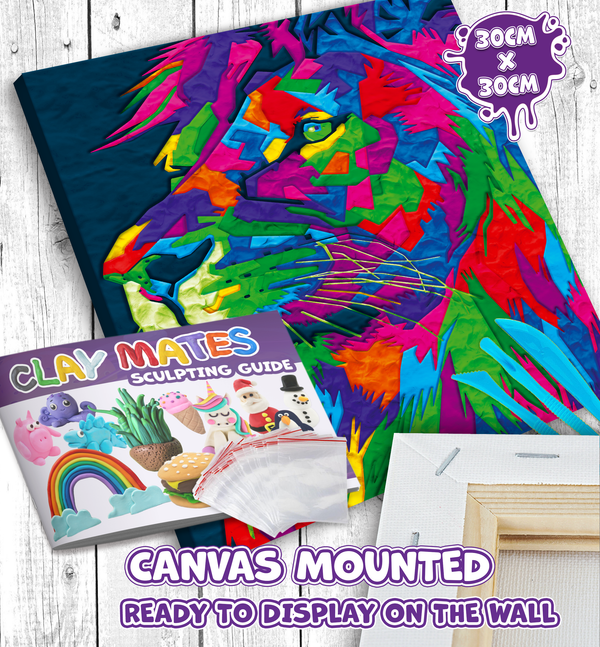 lion clay painting kit, lion craft kit, lion clay art, paint by numbers clay kit, clay painting kit for kids, lion art kit, lion artwork, lion gift, animal gift, sensory art activity, mess free craft, air dry clay kit, canvas art kit, creative activity for kids, kids craft kit, arts and crafts for kids, screen free activity, rainy day activity, animal craft activity, safari craft, clay art kit, DIY canvas art, lion canvas, birthday gift for kids