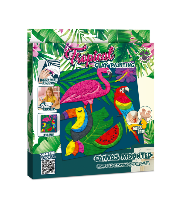 tropical clay painting kit, tropical craft kit, tropical clay art, paint by numbers clay kit, clay painting kit for kids, tropical art kit, tropical artwork, tropical gift, summer craft gift, sensory art activity, mess free craft, air dry clay kit, canvas art kit, creative activity for kids, kids craft kit, arts and crafts for kids, screen free activity, rainy day activity, tropical craft activity, tropical flowers, clay art kit, DIY canvas art, tropical canvas, birthday gift for kids